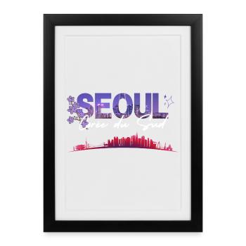 Silhouette Florale de la Nuit de Séoul - Affiche encadrée (27 × 37 cm) - noir - Devant
