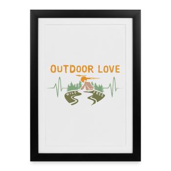amour en plein air - Nature avec tente et forêt - Affiche encadrée (27 × 37 cm) - noir - Devant