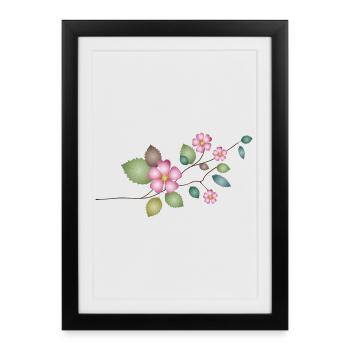 Branch with delicate dog rose blossoms – natural details - Framed poster (27 × 37 cm) - black - Front