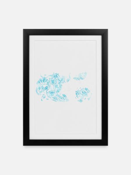 Motif Fleur Bleue - Affiche encadrée (27 × 37 cm) - noir