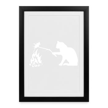 Stille Beobachterkatze am Lagerfeuer - Gerahmtes Poster (27 × 37 cm) - Schwarz - Vorne