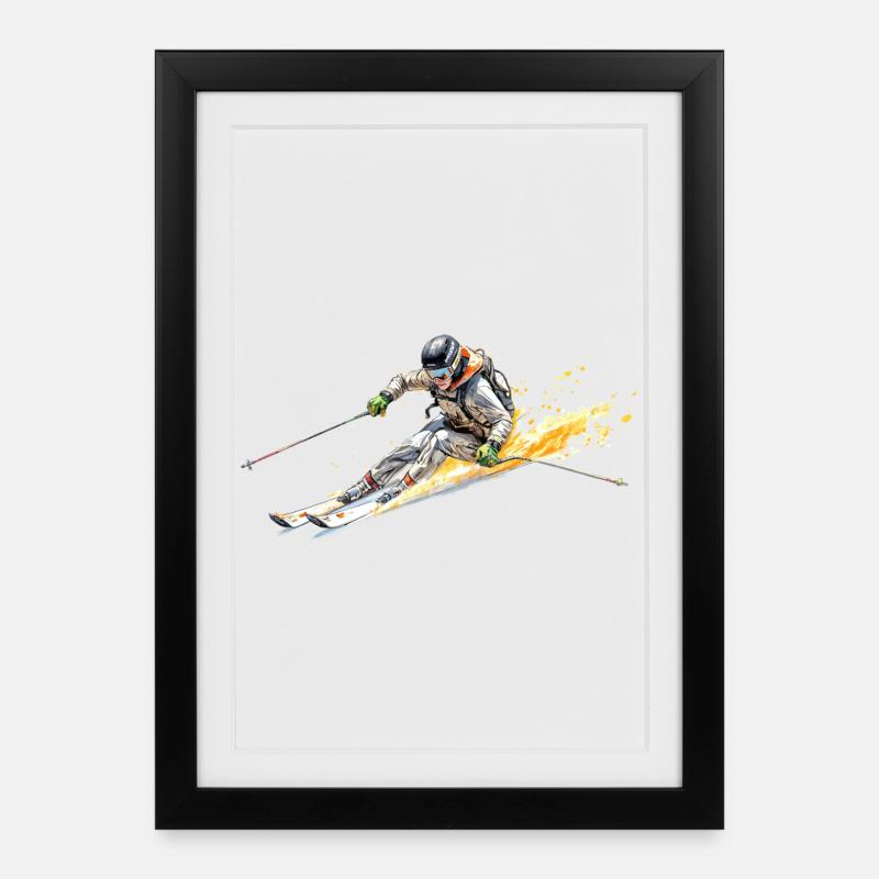 Skieur - Affiche encadrée (27 × 37 cm) - noir