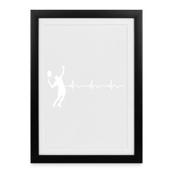 Tennisspieler Tennis EKG Herzschlag - Gerahmtes Poster (27 × 37 cm) - Schwarz - Vorne