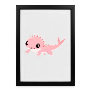 Axolotl préféré des dinosaures rose pâle - Affiche encadrée (27 × 37 cm) - noir - Devant