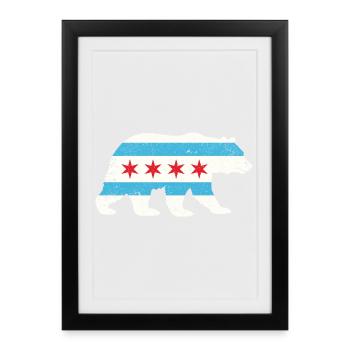 Chicago Flag Bear Pride Nature City Fusion - Framed poster (27 × 37 cm) - black - Front