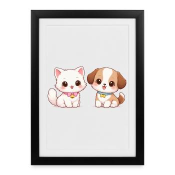 Dessin Chat Chien - Affiche encadrée (27 × 37 cm) - noir - Devant