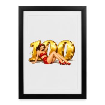 Pin-Up vintage : 100e anniversaire en or - Affiche encadrée (27 × 37 cm) - noir - Devant
