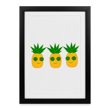 T-shirt d’été Ananas avec lunettes de soleil - Affiche encadrée (27 × 37 cm) - noir - Devant