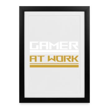 Gamer at work white - Gerahmtes Poster (27 × 37 cm) - Schwarz - Vorne