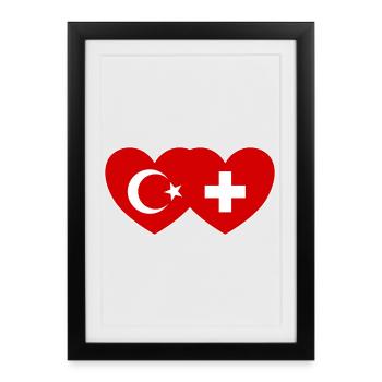 Turquie Suisse drapeau cœur uni - Affiche encadrée (27 × 37 cm) - noir - Devant