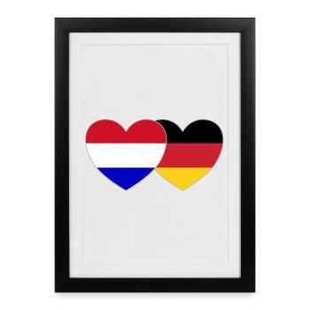 Hollande Allemagne Drapeau Cœur - Affiche encadrée (27 × 37 cm) - noir - Devant