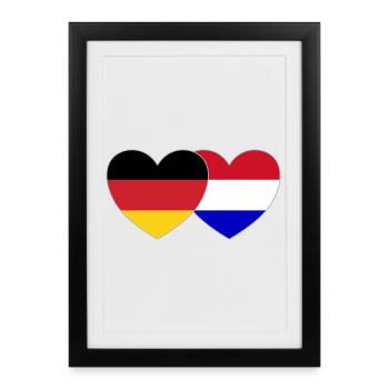 Allemagne Hollande Drapeau Cœur - Affiche encadrée (27 × 37 cm) - noir - Devant