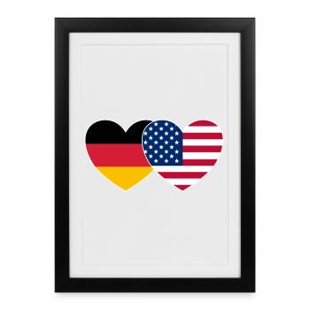Allemagne États-Unis Drapeau Coeur - Affiche encadrée (27 × 37 cm) - noir - Devant