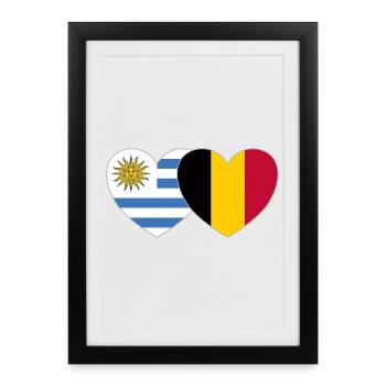 Uruguay Belgique Flag Heart - Affiche encadrée (27 × 37 cm) - noir - Devant