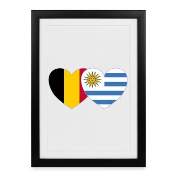 Belgique Uruguay Flag Heart - Affiche encadrée (27 × 37 cm) - noir - Devant