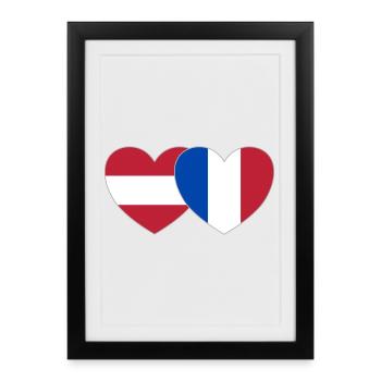 Austria France Flag Heart - Framed poster (27 × 37 cm) - black - Front