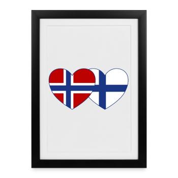 Norvège Finlande Flag Coeur - Affiche encadrée (27 × 37 cm) - noir - Devant