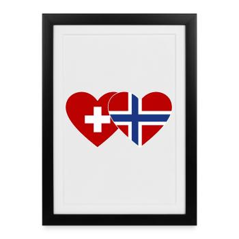 Suisse Norvège Flag Coeur - Affiche encadrée (27 × 37 cm) - noir - Devant