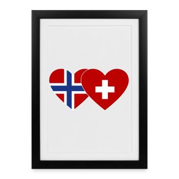 Norvège Suisse Flag Heart - Affiche encadrée (27 × 37 cm) - noir - Devant