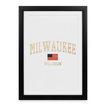 Bannière vintage de Milwaukee, Wisconsin - Affiche encadrée (27 × 37 cm) - noir - Devant