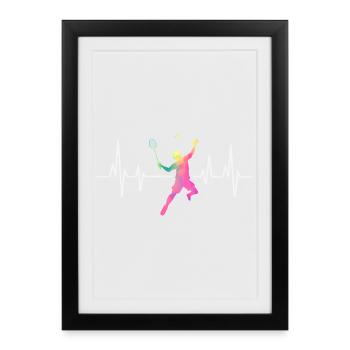 Badminton rythme cardiaque coloré - Affiche encadrée (27 × 37 cm) - noir - Devant