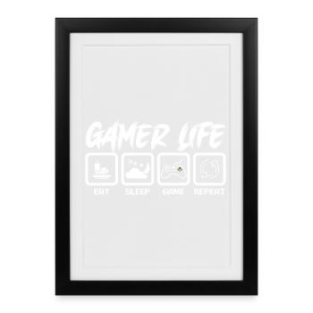 Gamer Leben Emblem T-Shirt - Gerahmtes Poster (27 × 37 cm) - Schwarz - Vorne