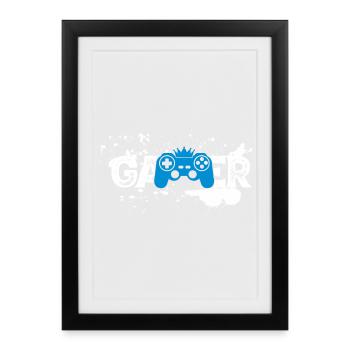 Gamer Splash Controller - Gerahmtes Poster (27 × 37 cm) - Schwarz - Vorne