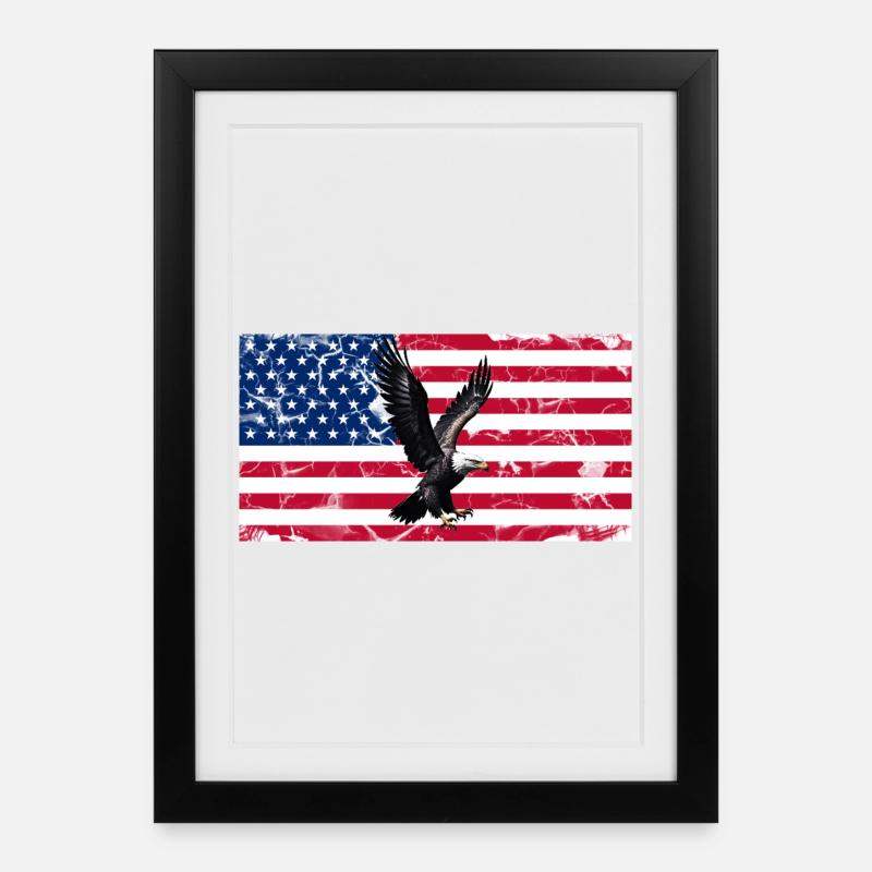 Liberty Eagle over US flag - Framed poster (27 × 37 cm) - black