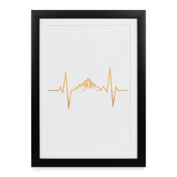 Mountain and heartbeat motif - Framed poster (27 × 37 cm) - black - Front