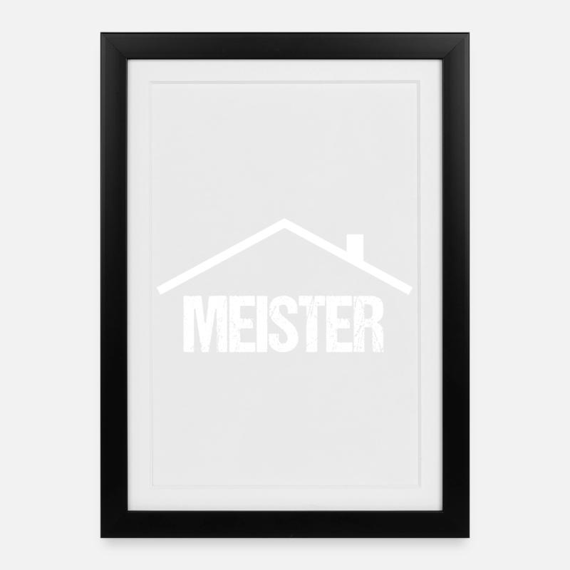 Meisterhandwerk Logo mit Dach - Gerahmtes Poster (27 × 37 cm) - Schwarz
