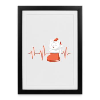 Chat de Noël en design de battement de cœur - Affiche encadrée (27 × 37 cm) - noir - Devant