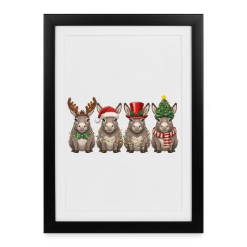 Lumières de Noël Âne Père Noël - Affiche encadrée (27 × 37 cm) - noir - Devant