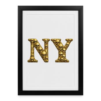 Crâne d’Or NY Lettres - Affiche encadrée (27 × 37 cm) - noir - Devant