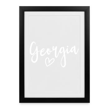 Georgia Heart Women’s Love Georgia - Affiche encadrée (27 × 37 cm) - noir - Devant
