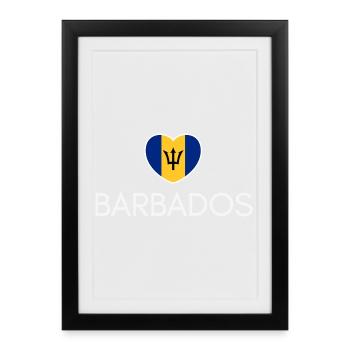 Cœur avec le drapeau de la Barbade, j’adore la Barbade - Affiche encadrée (27 × 37 cm) - noir - Devant