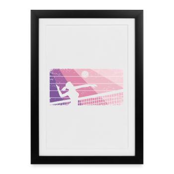 Joueuse de volley-ball de beach-volley féminin - Affiche encadrée (27 × 37 cm) - noir - Devant