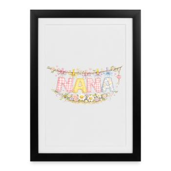 Nana Fleurs et Pastel | Cadeau Mamie Original - Affiche encadrée (27 × 37 cm) - noir - Devant