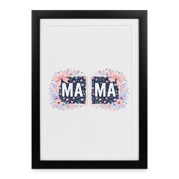 MAMA Carrés Fleuris et Nœuds Roses | Style Coquett - Affiche encadrée (27 × 37 cm) - noir - Devant