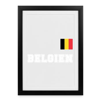 BELGIEN Trikot Look - Nationalflagge Fahne Flagge - Gerahmtes Poster (27 × 37 cm) - Schwarz - Vorne