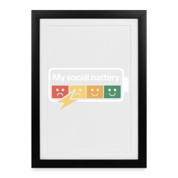 Social Battery Introvert Dead Battery Battery - Framed poster (27 × 37 cm) - black - Front