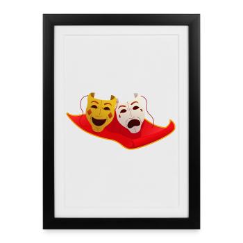 Théâtre musical Tapis volant avec masques de théâtre - Affiche encadrée (27 × 37 cm) - noir - Devant