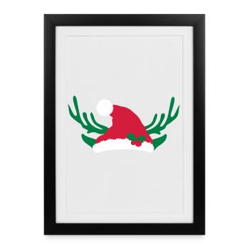 Elves cap with holly and antlers - Framed poster (27 × 37 cm) - black - Front