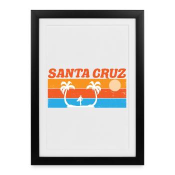 Santa Cruz Surf Rétro Coucher de soleil - Affiche encadrée (27 × 37 cm) - noir - Devant