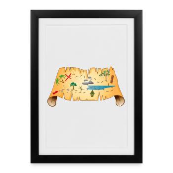 ancienne carte au trésor sur le parchemin antique - Affiche encadrée (27 × 37 cm) - noir - Devant