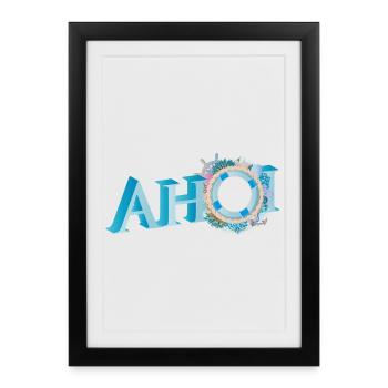 salutation du marin maritime lettrage Ahoi - Affiche encadrée (27 × 37 cm) - noir - Devant