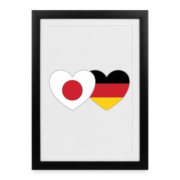 Japon Allemagne Flag Heart - Affiche encadrée (27 × 37 cm) - noir - Devant
