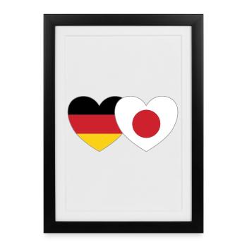 Allemagne Japon Flag Heart - Affiche encadrée (27 × 37 cm) - noir - Devant