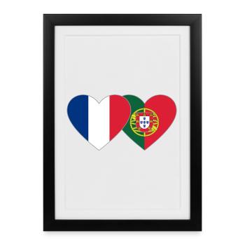 France Portugal Flag Coeur - Affiche encadrée (27 × 37 cm) - noir - Devant