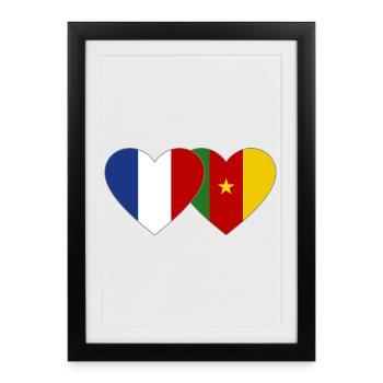 France Drapeau Cameroun Cœur - Affiche encadrée (27 × 37 cm) - noir - Devant