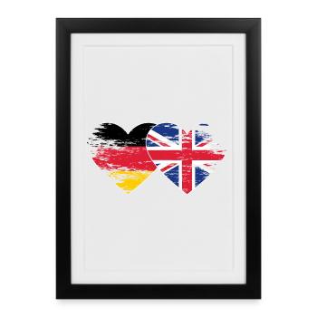 Allemagne Royaume-Uni drapeau utilisé coeur - Affiche encadrée (27 × 37 cm) - noir - Devant